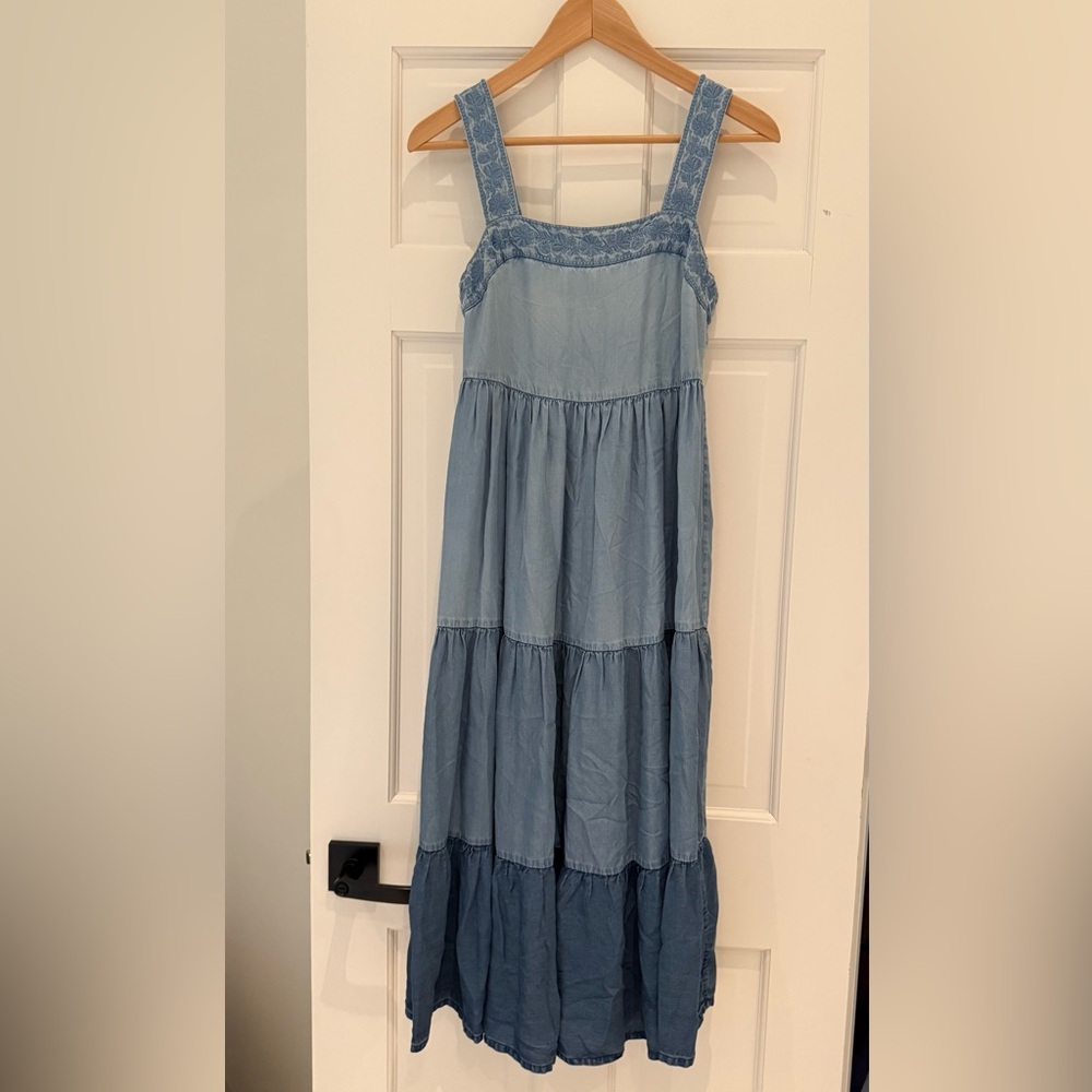Kate Spade Broome Street Chambray Patio tiered Midi Dress XS blue
